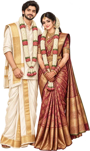Illustration of the bride and groom in wedding attire